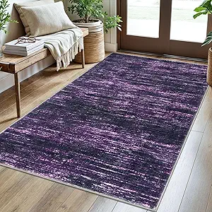 3x5 Purple White Modern Abstract Rug for Farmhouse, Super Soft Washable Rug with Non-Slip, Low-Pile Indoor Door Area Rug for Living Room Bedroom, Carpet with Non-Shedding