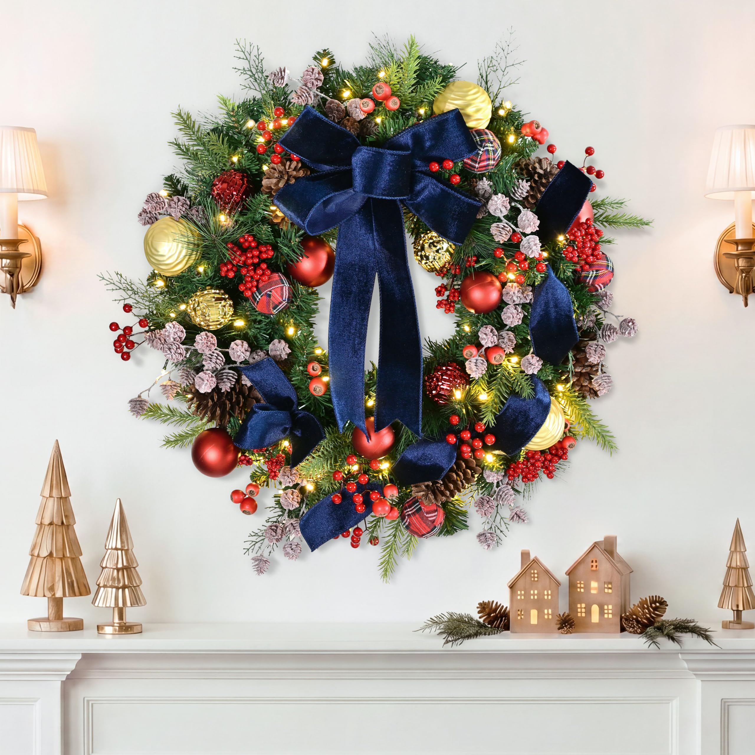 Puleo International Couronne de Noël Artificielle pré-éclairée 66 cm