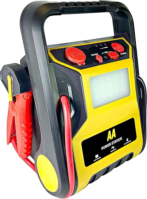 AA Power Station - Car Jump Starter Tyre Inflator AA1678 - Petrol Vehicles up to 2.5L and Diesels 1.6L - LED Light, 60cm Hose USB Output, YELLOW