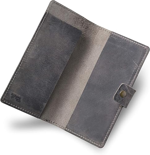 Miniatura 9 de PEGAI Handmade Minimalist Design Checkbook Cover  100% Distressed Full Grain Horse Leather Checkbook Wallet  Business Checkbook Binder  Clark (Green)