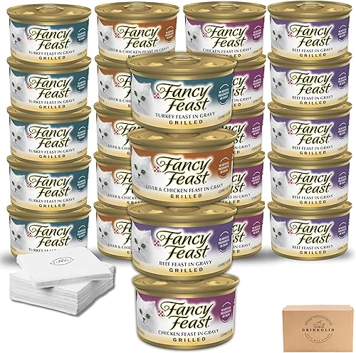 Purina Fancy - Paquete variado de alimentos húmedos en salsa a la parrilla para gatos, colección de aves de corral y carne a la parrilla, (24). latas