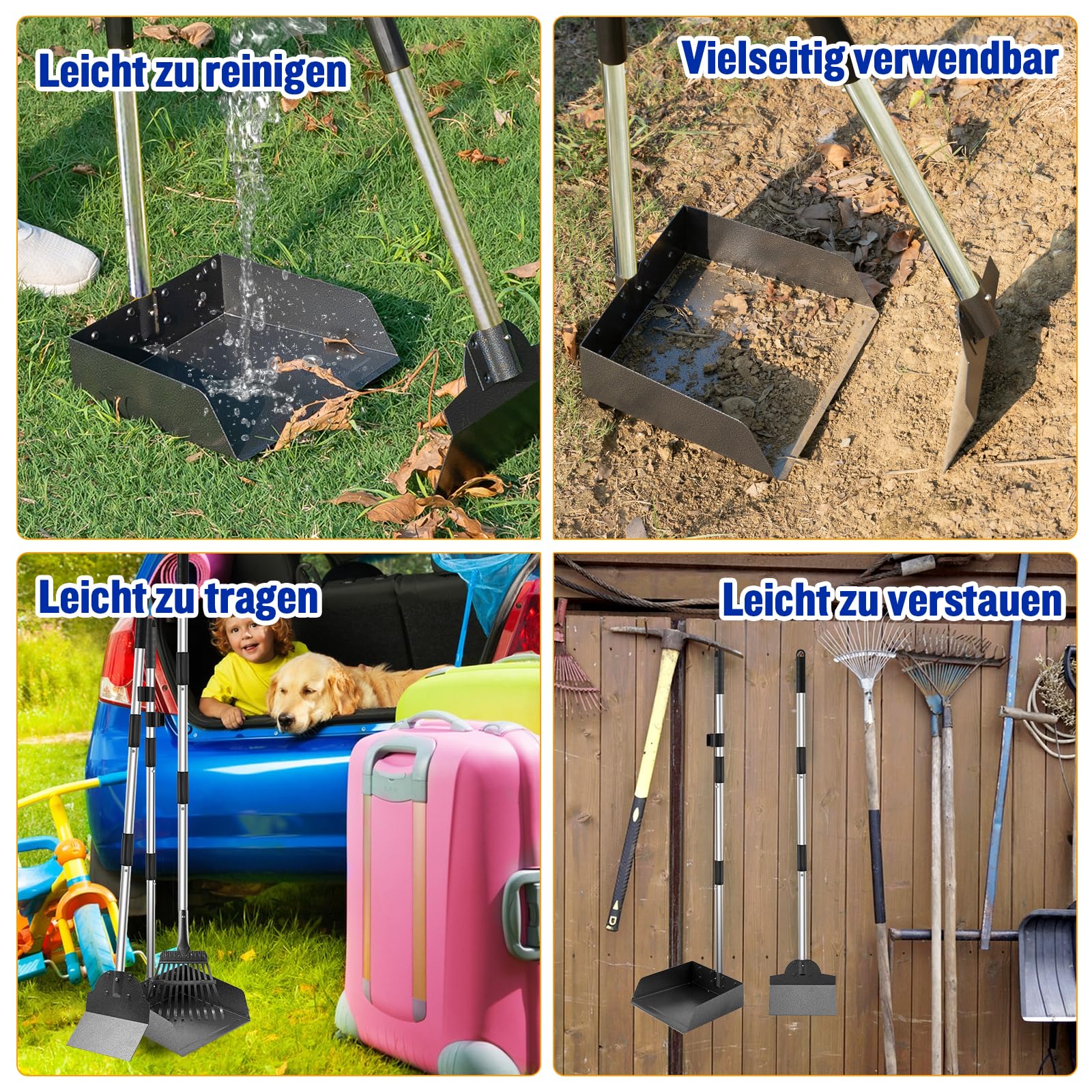Snagle Paw Dog Poop Scooper Lot de 3 pelles à déjections canines et râteau en métal pour grands, moyens et petits chiens avec longue poignée réglable Rake Waste Removal