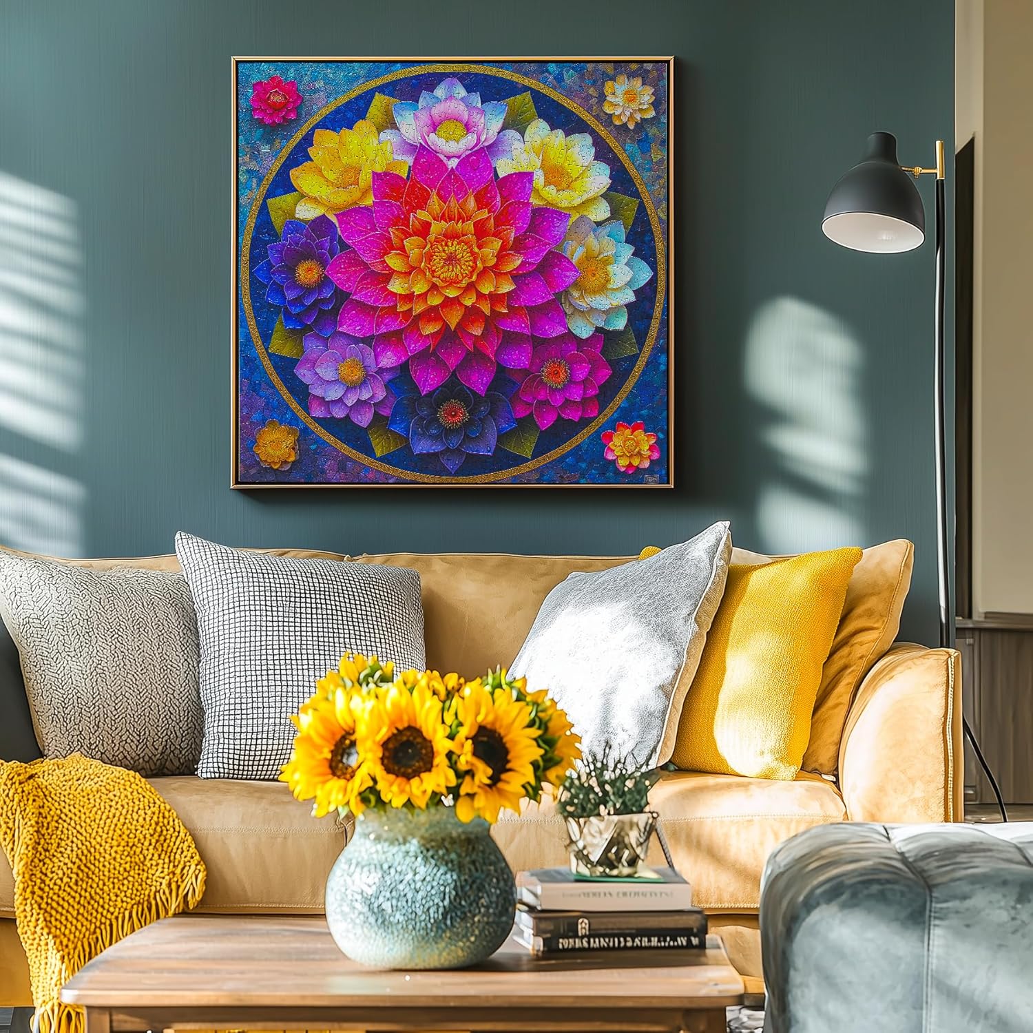 Bgraamiens Puzzle- Colorful Mandala Puzzles for Adults 1000 Pieces,Beautiful Floral in Water Drops Jigsaw Puzzles,Art Puzzles for Mandala Lovers