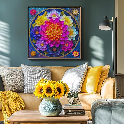 Miniatura 6 de Bgraamiens Rompecabezas de 1000 piezas de mandala coloridos para adultos, hermosos rompecabezas florales en gotas de agua, rompecabezas de arte para