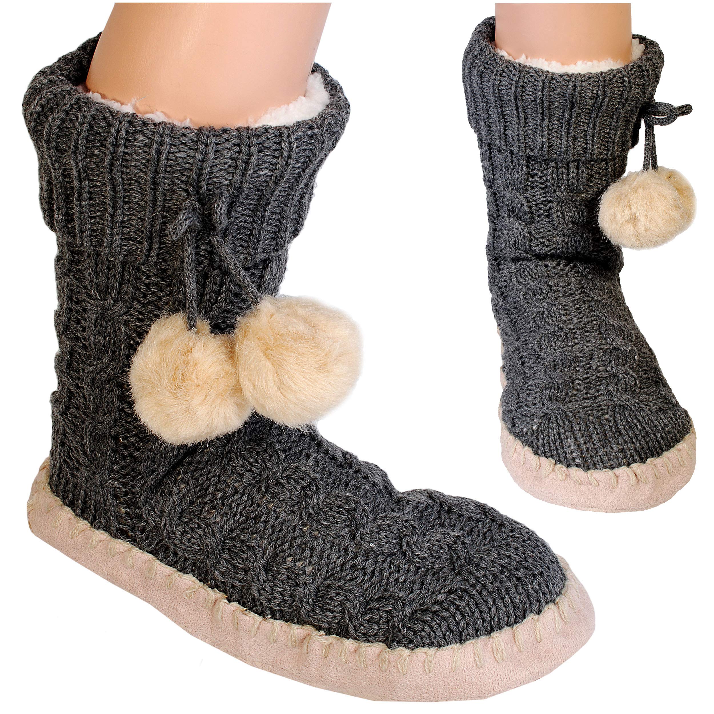 alles-meine.de GmbH 3 Paar Hüttenschuhe/Pantoffel/Hausschuhe - Strick - FARB-Mix - Flausch gefüttert - Größe 36 bis 41 - Sohle rutschfest - für Kinder & Erwachsene - Pl..