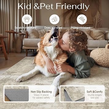 PureCozy Beige Rugs Living Room Large 160x230cm Washable Neutral Carpet
