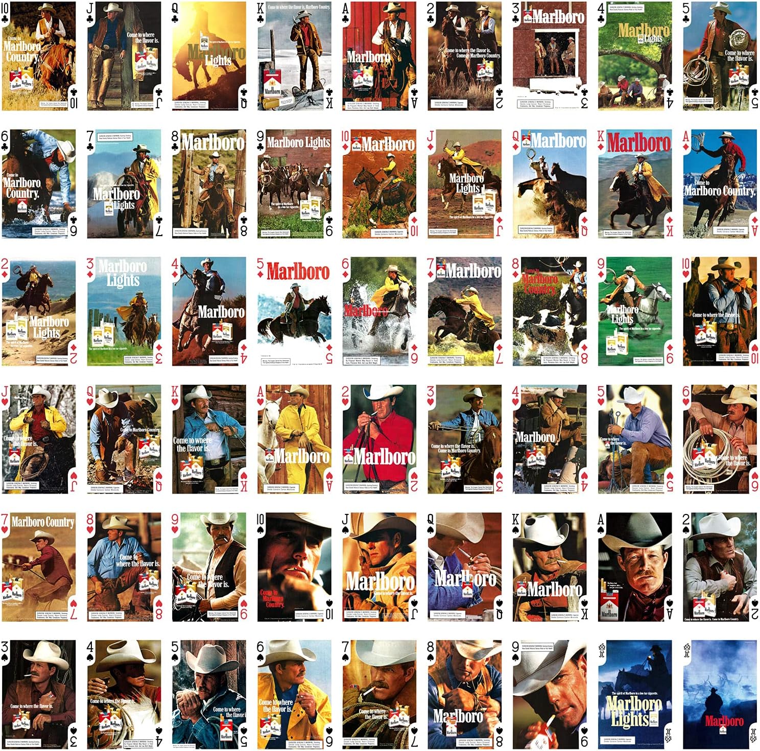Cowboys Marlboro Playing Cards (Poker Deck 54 Cards All Different) Vintage Retro Tobacco Advertising Posters