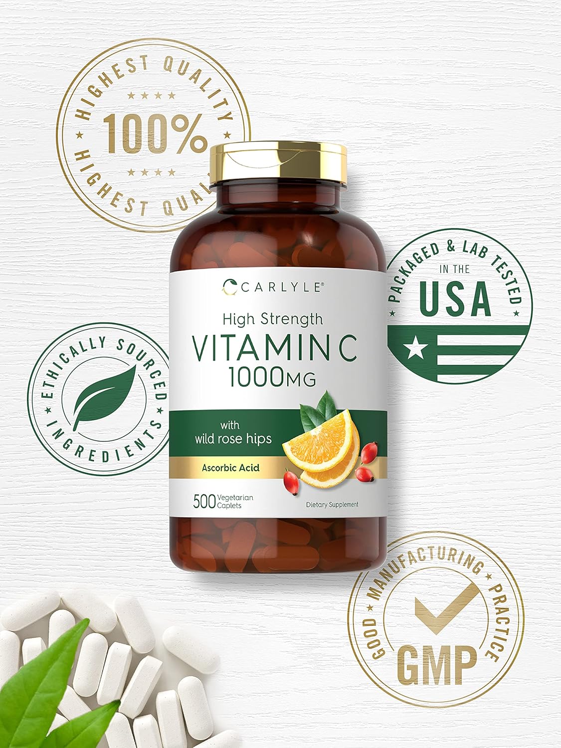 Buy High Strength Vitamin C 1000mg 500 Caplets Ascorbic Acid With Wild Rose Hips Non Gmo And Gluten Free Supplement By Carlyle Online In Hungary B08bj84whk