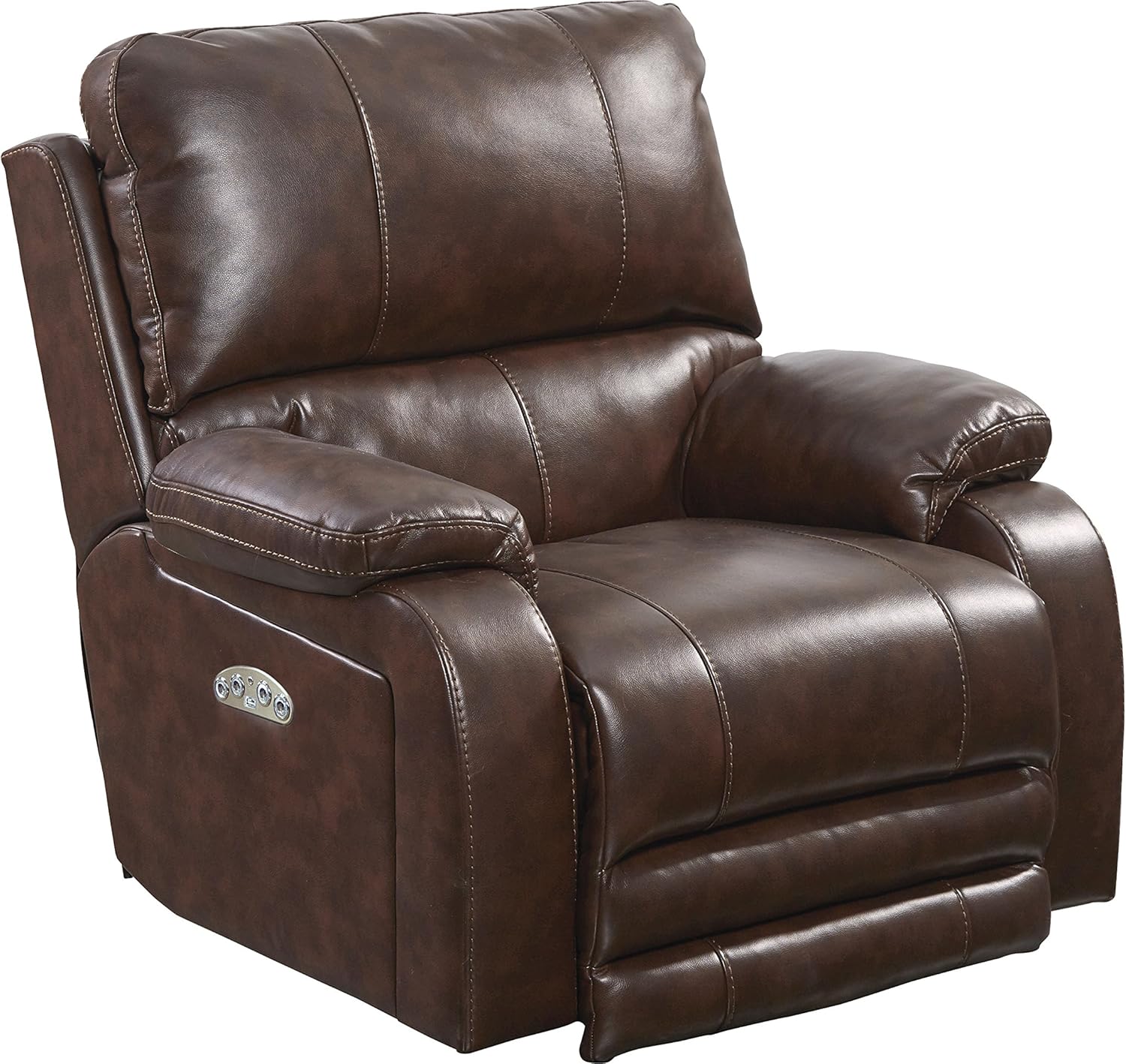 Catnapper Kealyn Power Lay Flat Recliner with Power Headrest in Brown Faux Leather
