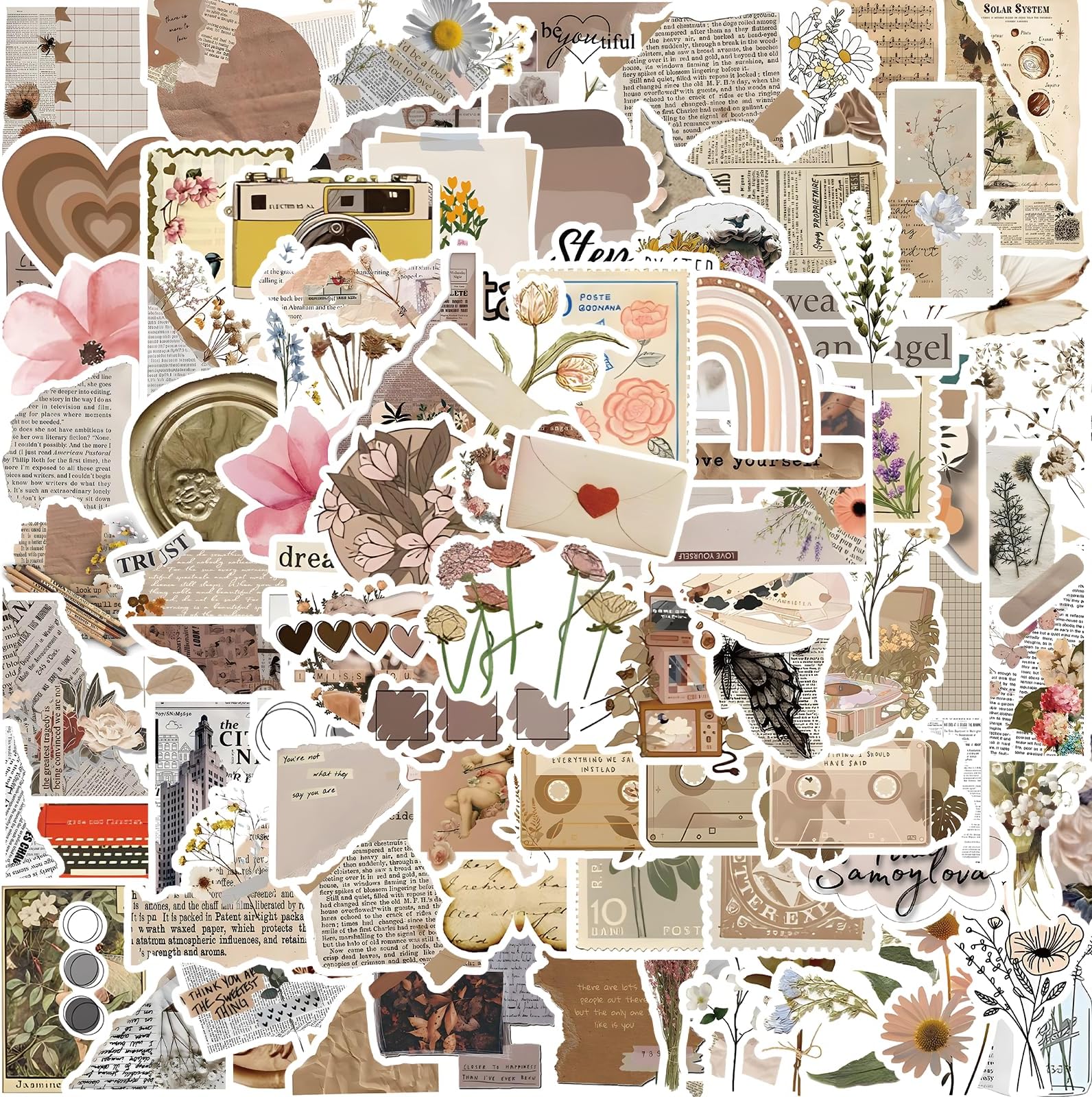 120 PCS Vintage Aesthetic Stickers for Journaling, Scrapbook Supplies, Junk Journal Stickers, Botanical Waterproof Vinyl Sticker Pack for Planner, Diary, Water Bottles, Gifts for Teen Girls Women