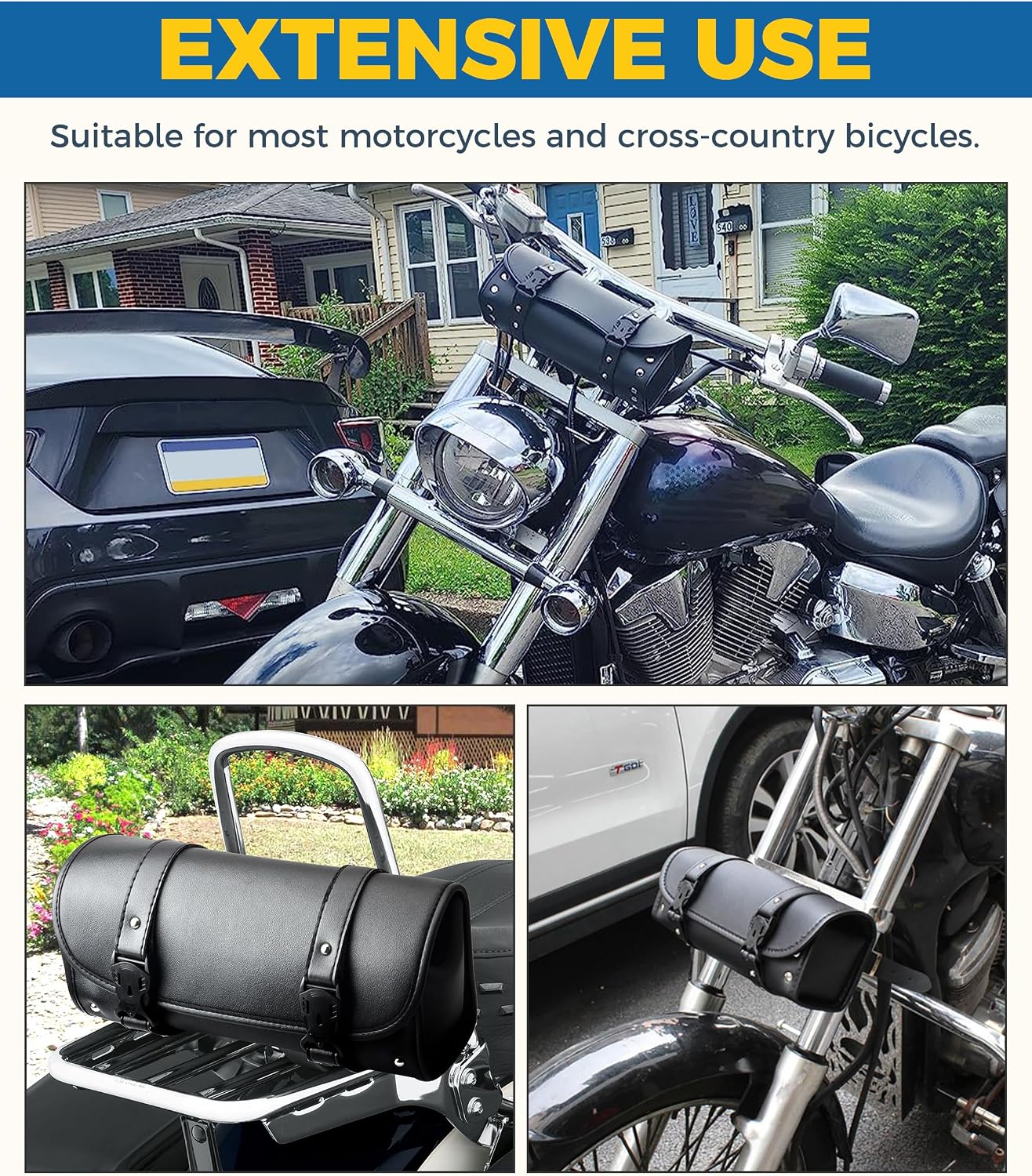 Motorcycle Handlebar Bag,Car Accessories Motorcycle Tool Bag,Pu Leather Motorcycles Fork Bag,Autobikes Side Bag with Straps,Motorcycles Bag,Autobike Storage Bag,Suitable for Most Autobike