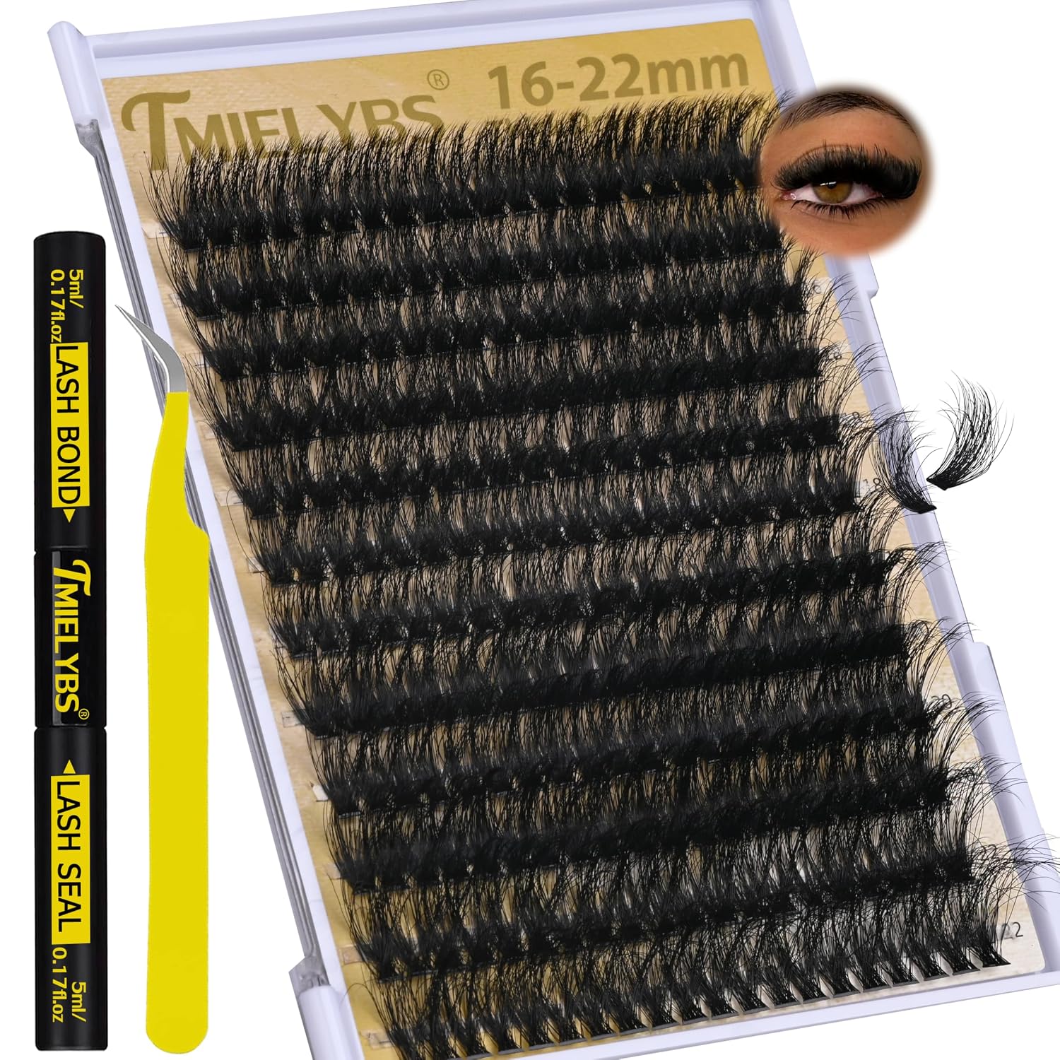 Lash Clusters Kit 16-22mm Long Cluster Eyelash Extensions Thick D C Eyelash Clusters 240pcs Waterproof Individual Lashes Kit with Bond and Seal Lash Tweezers Wispy False Eyelashes