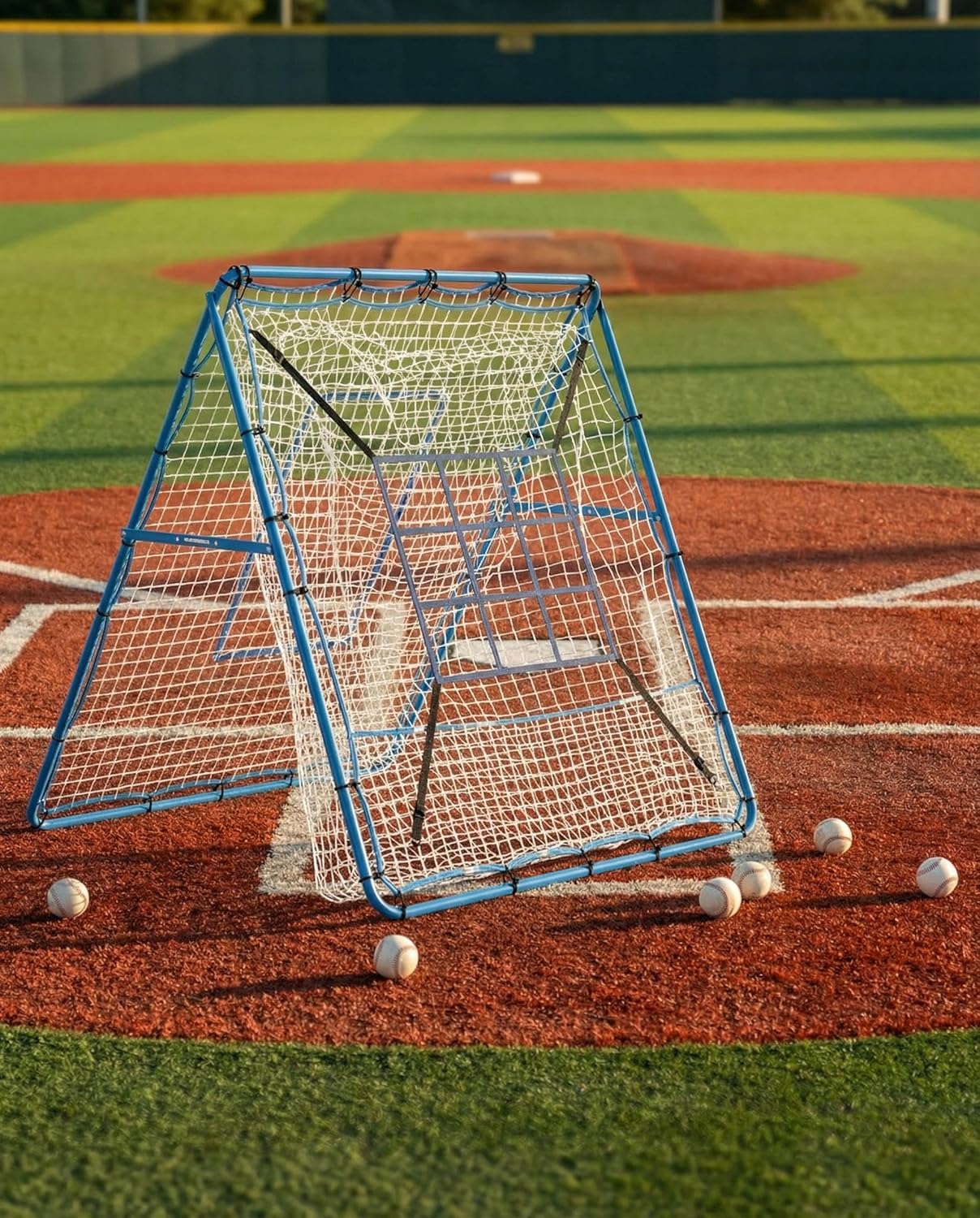 4x4 Baseball Rebounder and Pitching Net-2 in 1 Portable Pitching Screen with 9 Hole Strike Zone, Ball Return, Pitchback for Baseball Softball Practice