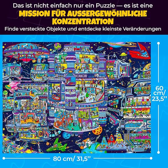 QUOKKA Puzzle 1000 pieces for adults - Galactic Tails - High-quality box packaging with extra funny challenges - Stunning Galaxy dog puzzle - Creative gift for relaxation