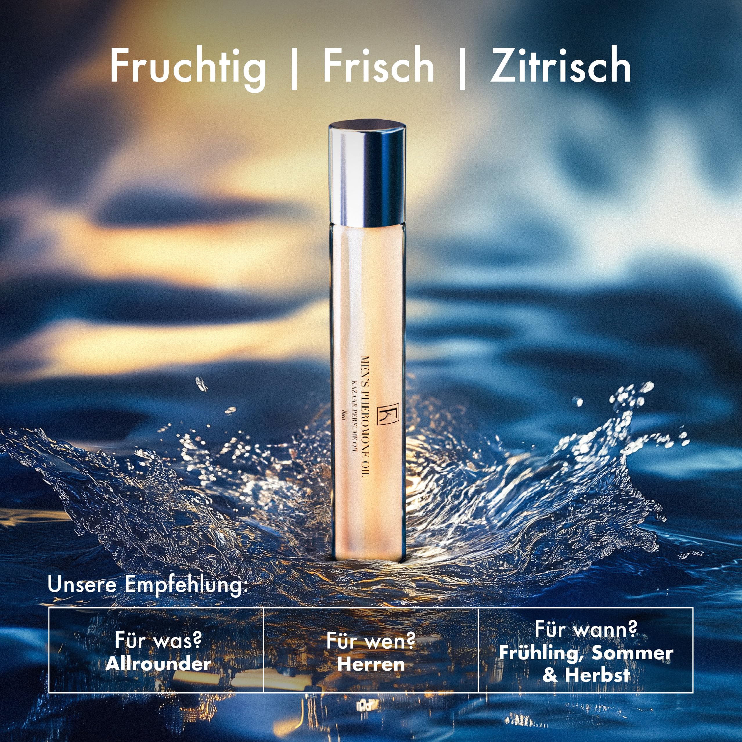KAZAAR - MEN's PHEROMONE OIL - 8ml - Parfümöl für Herren - natürliche Botenstoffe für den einzigartigen Duft - mit 20% Parfümöl bis zu 12h lang anhaltender Duft - aus Schweizer Manufaktur