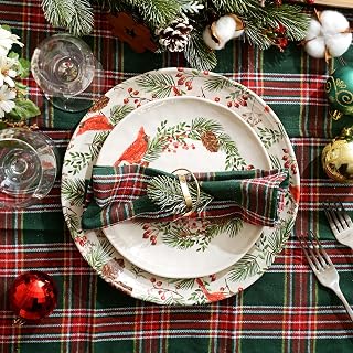 12 Piece Christmas Cardinal Melamine Dinnerware Sets, Unbreakable Plates and Bowls Sets, Christmas Dishes for Festive Meals, Snacks, and Desserts, Service for 4