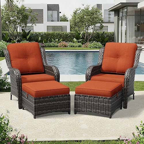 4 Piece Wicker Patio Furniture Set, Rattan Patio Chairs with