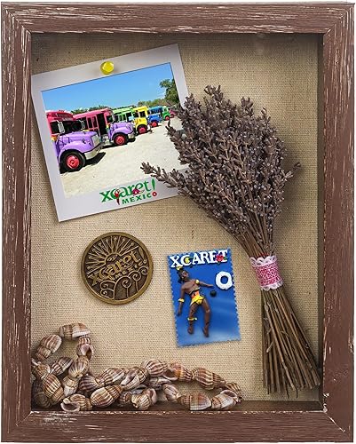 Vista 32 de Shadow Box - Marco de fotos de madera natural de 12 x 16 pulgadas con parte trasera de lino para recuerdos, alfileres, premios, medallas, entradas