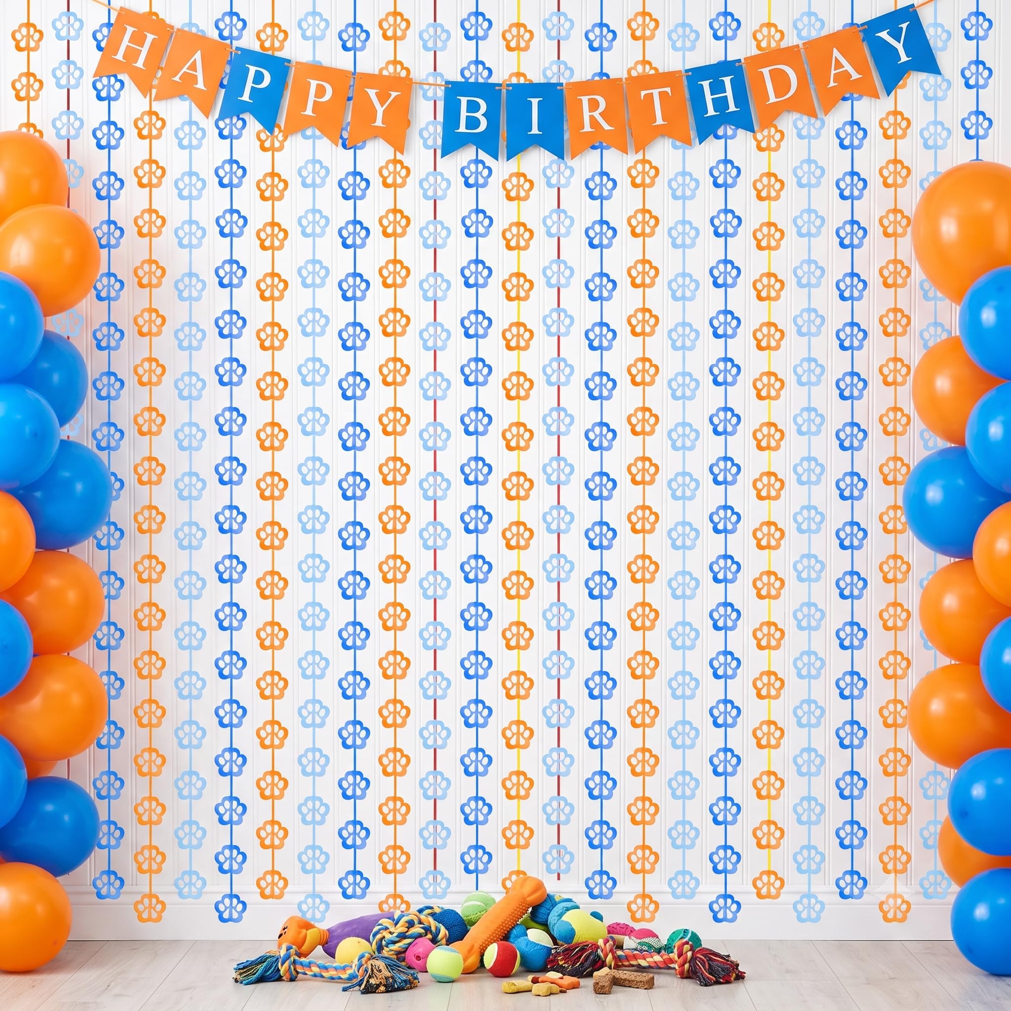 TONIFUL 2Pcs Blue Orange Paw Cutouts Metallic Tinsel Foil Fringe Curtains