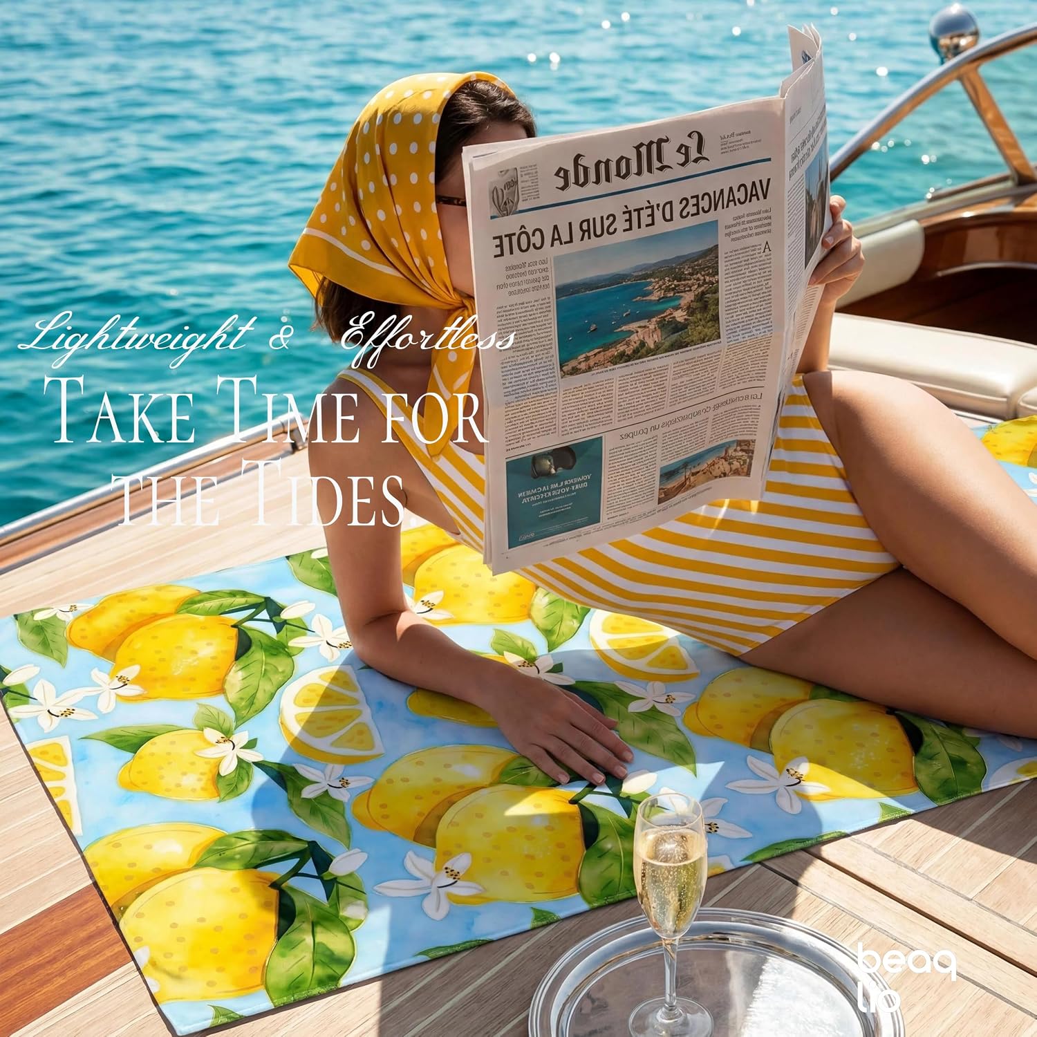 Microfiber Beach Towel, Double Print Lemon Towel, 71 * 36''