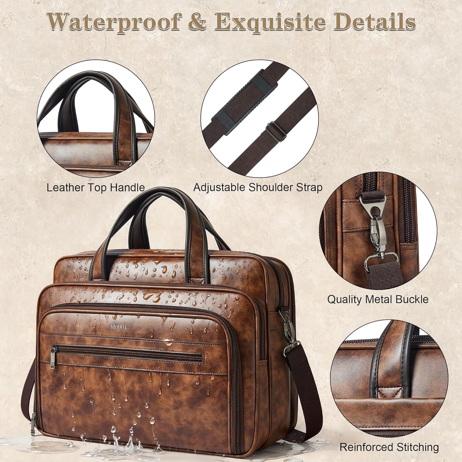 Shrrie Leather Messenger Bag for Men&Women 17 Inch Leather Laptop Bag,Water-Resistant Large Shoulder Satchel Office,Work - Image 6