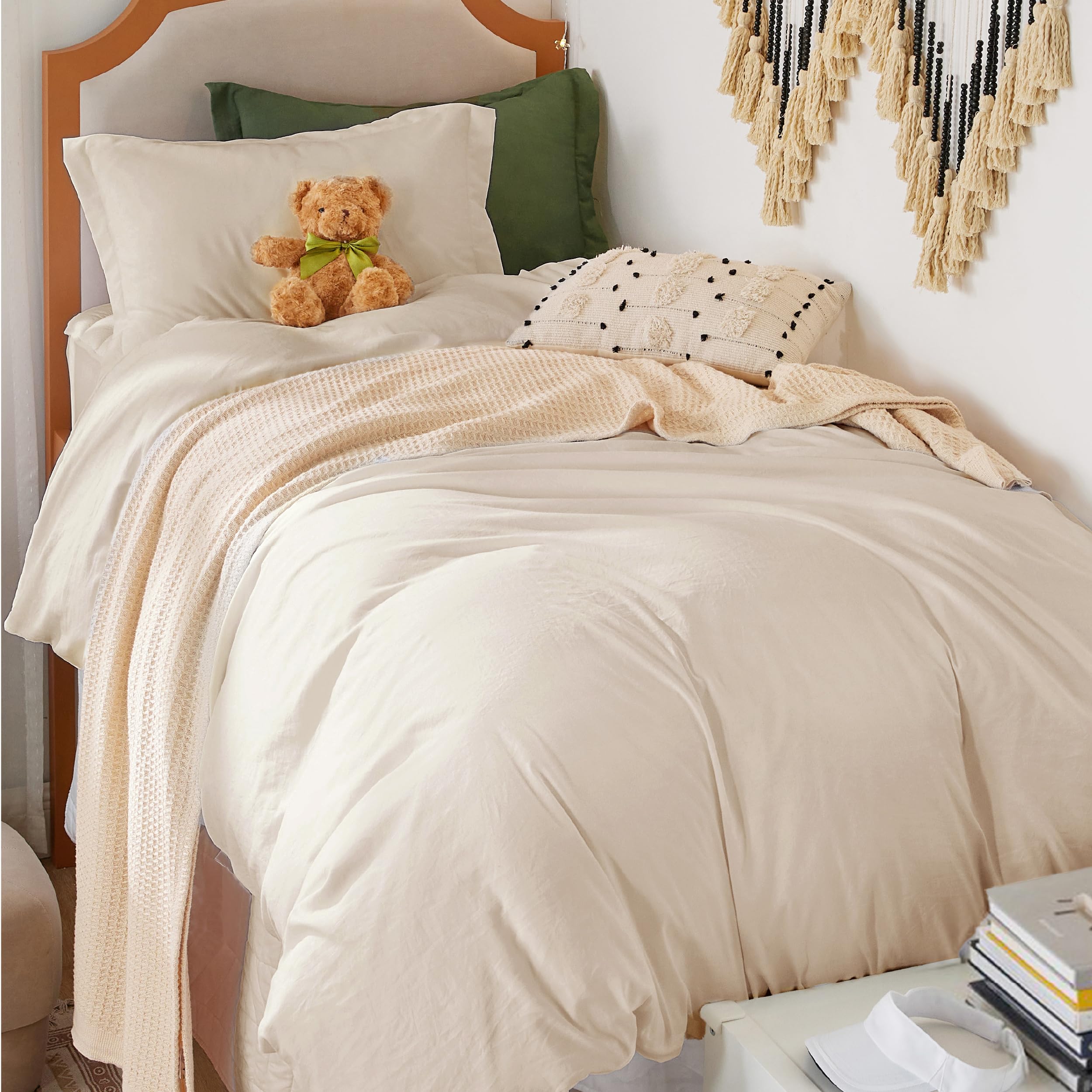 Bedsure Prewashed Twin/Twin XL Duvet Cover, Cotton-Like Bedding Set, Beige