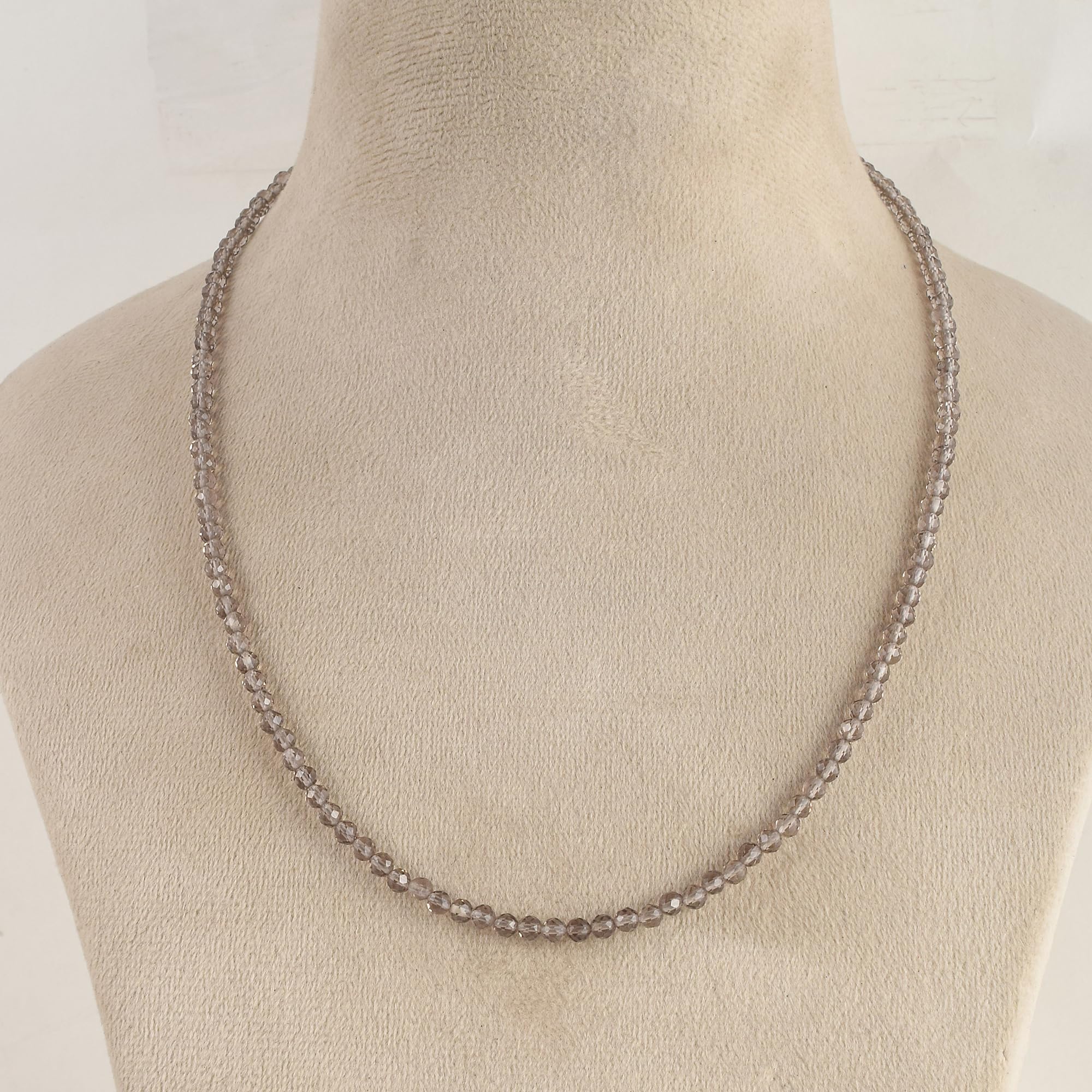 Collar de cuentas redondas de cuarzo ahumado natural, elegancia facetada para capas y apilamiento, joyería de cristal para alineación de chakras del plexo solar, Gema Plata esterlina,