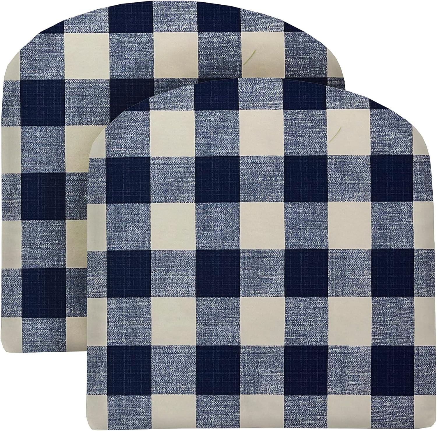 RSH Décor Indoor Outdoor Set of 2 U-Shape Wicker Foam Seat Cushions, (Large, Blue Buffalo Plaid)