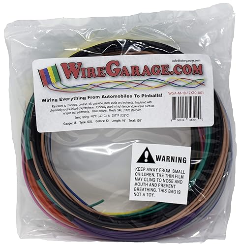 Cable trenzado GXL Cross-Link XLPE de alta temperatura 18 AWG GA calibre SAE J1128 automotriz motocicleta eléctrico 10 pies cada uno de 12 colores Cable trenzado GXL Cross-Link XLPE de alta temperatura 18 AWG GA calibre SAE J1128 automotriz motocicleta eléctrico 10 pies cada uno de 12 colores