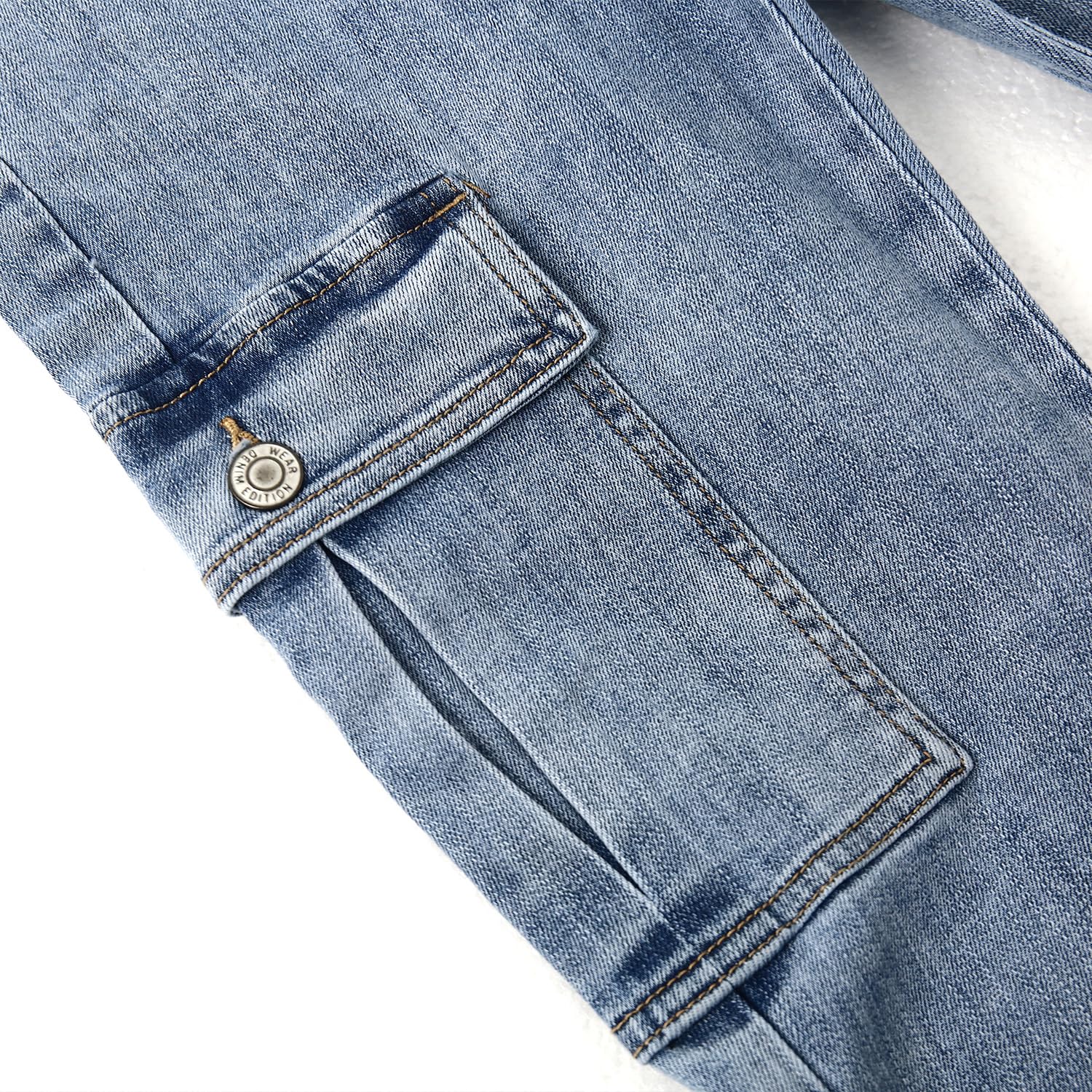 KIDSCOOL SPACE Jeans para niños con Cintura elástica para niñas pequeñas y Grandes con Anillo en D Cargo Stretch Denim Pants