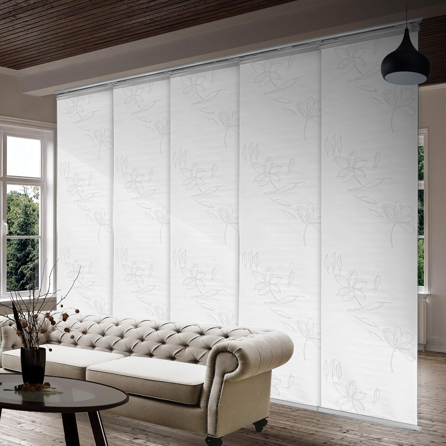 A&F Rod Décor - Bloom 5-Panel Single Rail Panel Track Extendable 58"-110" W x 94" H, Panel width 23.5"