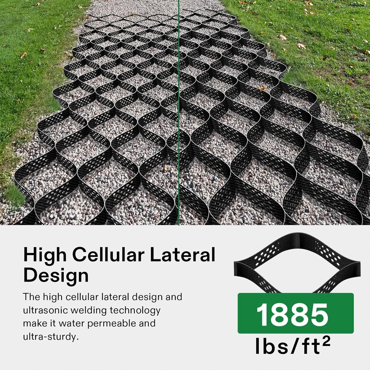 Geo Grid for Gravel Driveway 13x33 ft / 156x396 in, Black 4in High Gravel Retainer Grid System, Thick Cell Ground Groundgrid, Light Duty Traffic Areas Foot DIY Patio Driving RV Geo Grids