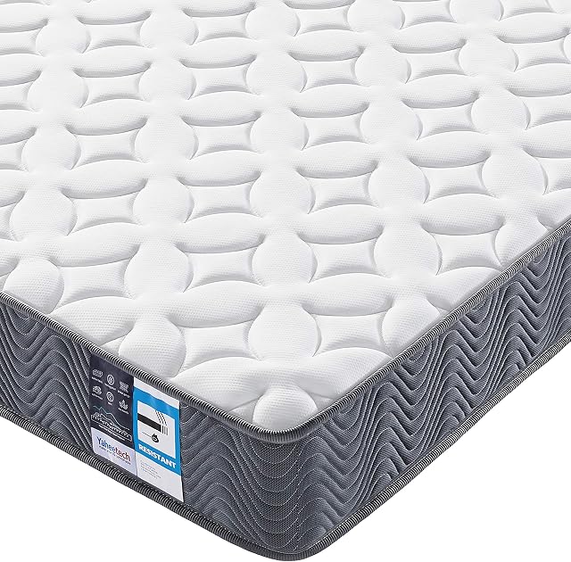 Yaheetech Single Mattress 3ft Pocket Sprung and Memory Foam Mattress, Medium Firm, Gray 90x190x20cm