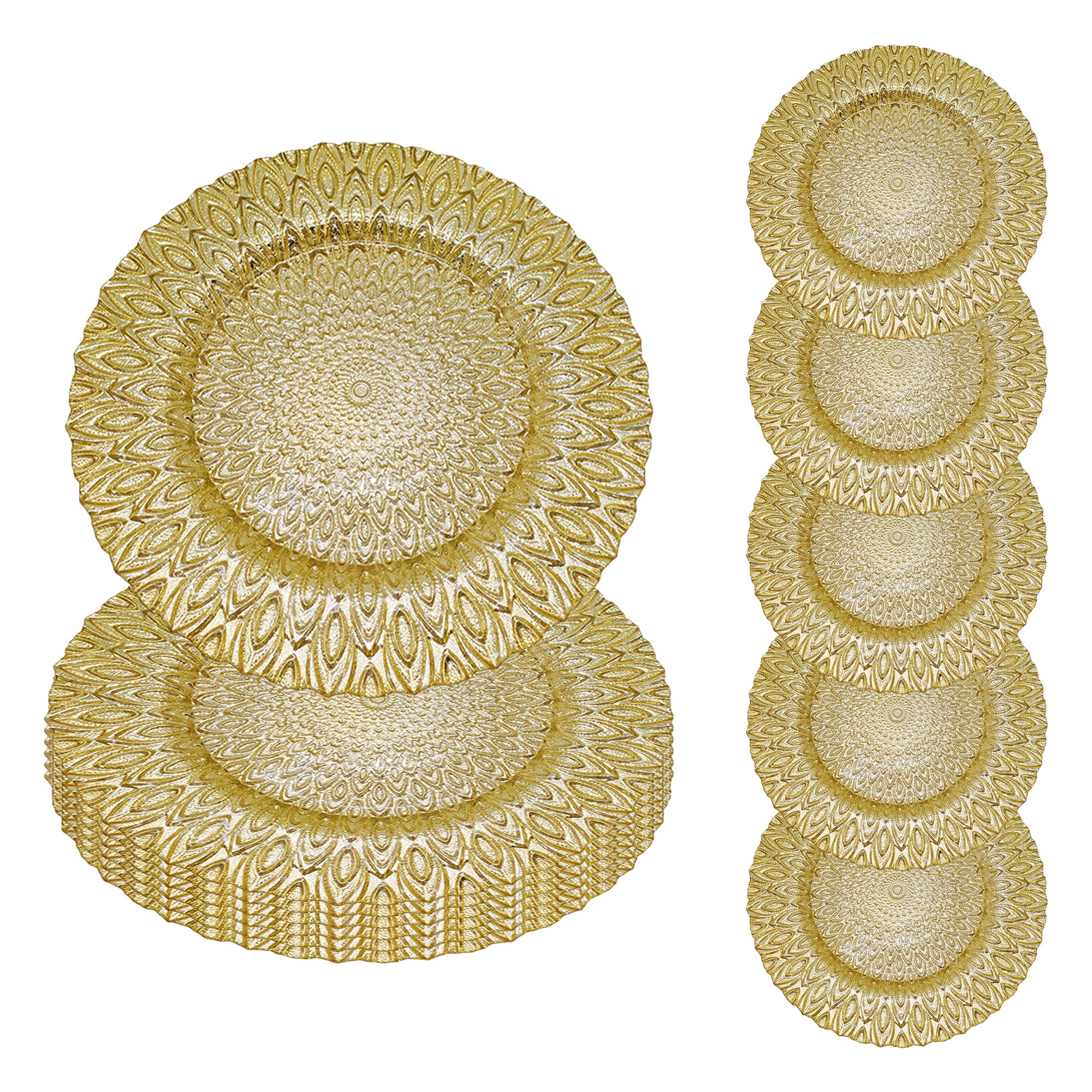 WedDecor 13" Gold Glass Charger Plate with Peacock Design, 12pcs โ image 1