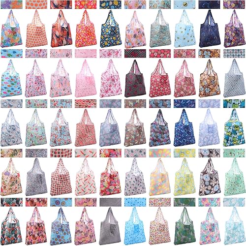 Paquete de 50 bolsas de comestibles reutilizables plegables, bolsas de compras lavables a granel con bolsa de transporte para comestibles