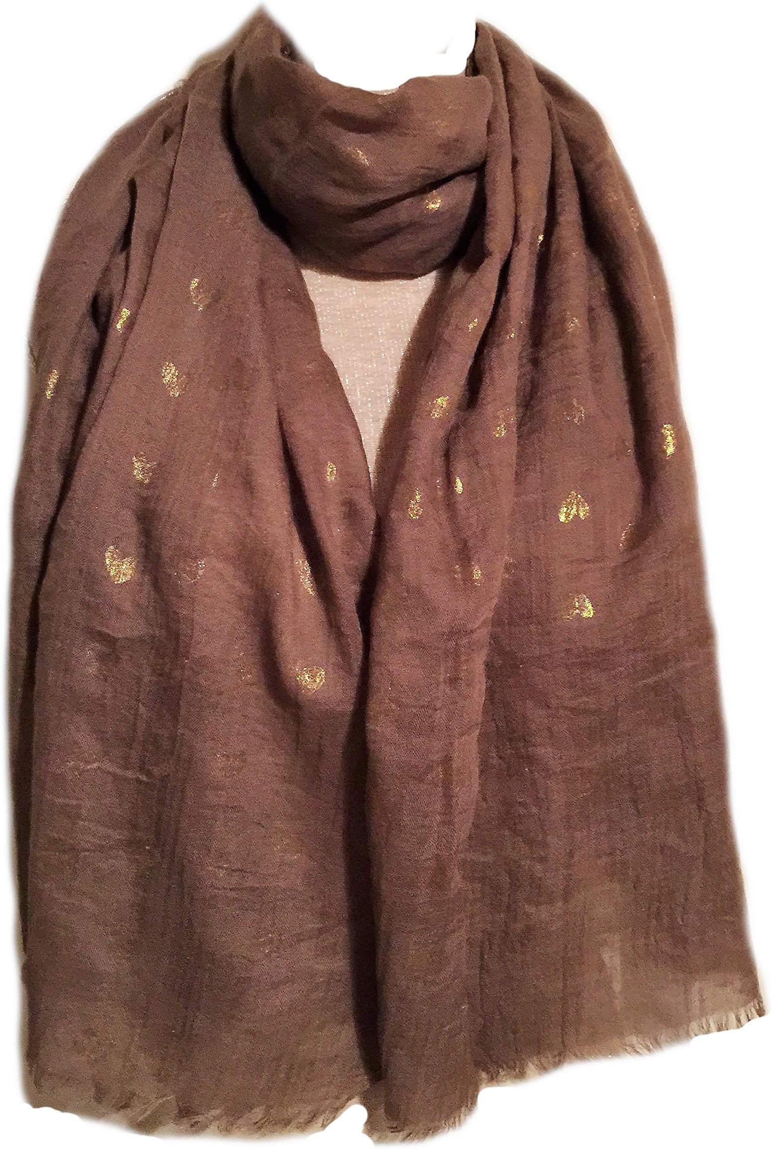MS Miss Shorthair Womens Taupe Brown Gold Heart Scarf