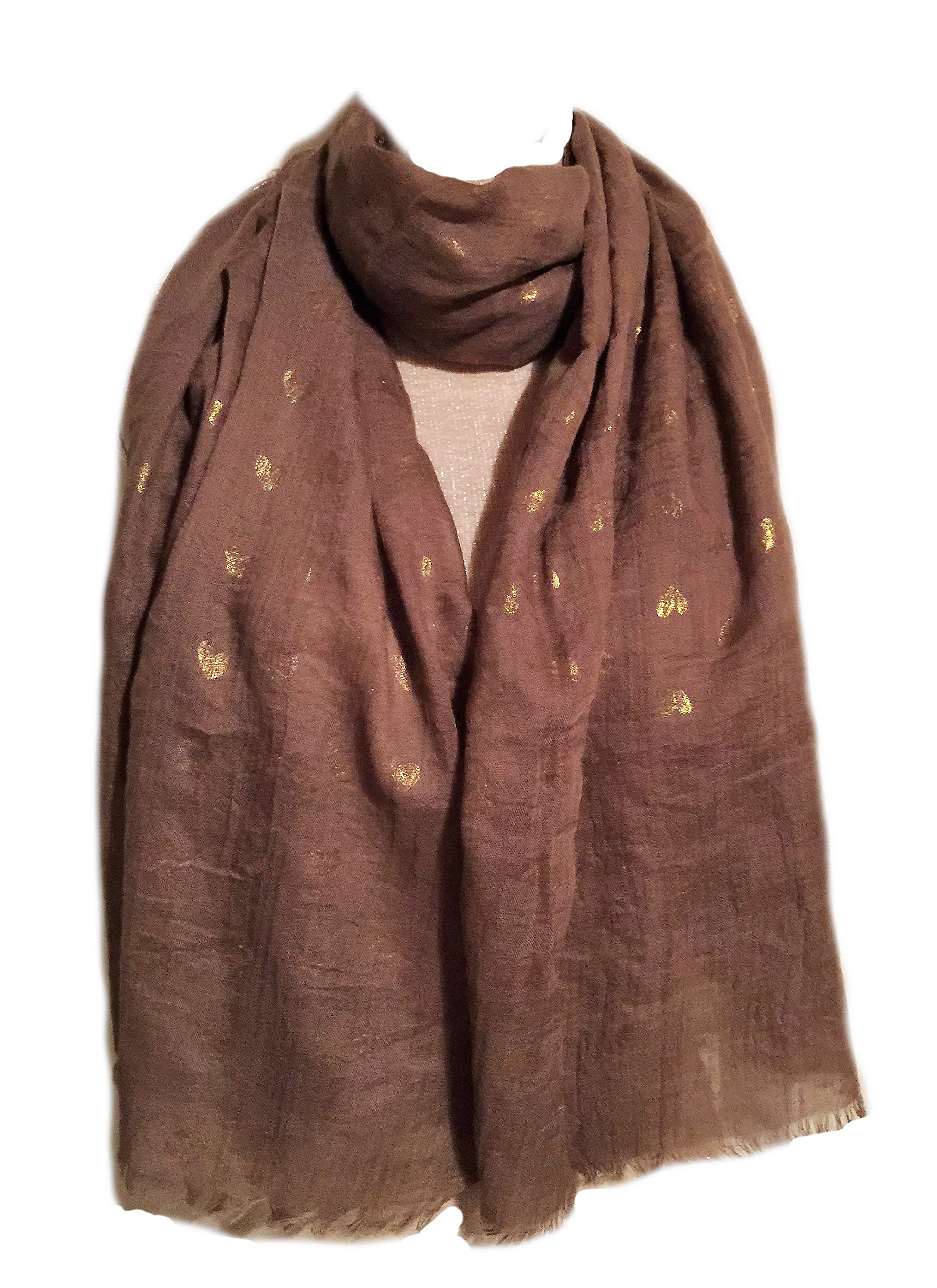 MS Miss Shorthair Womens Taupe Brown Gold Heart Scarf