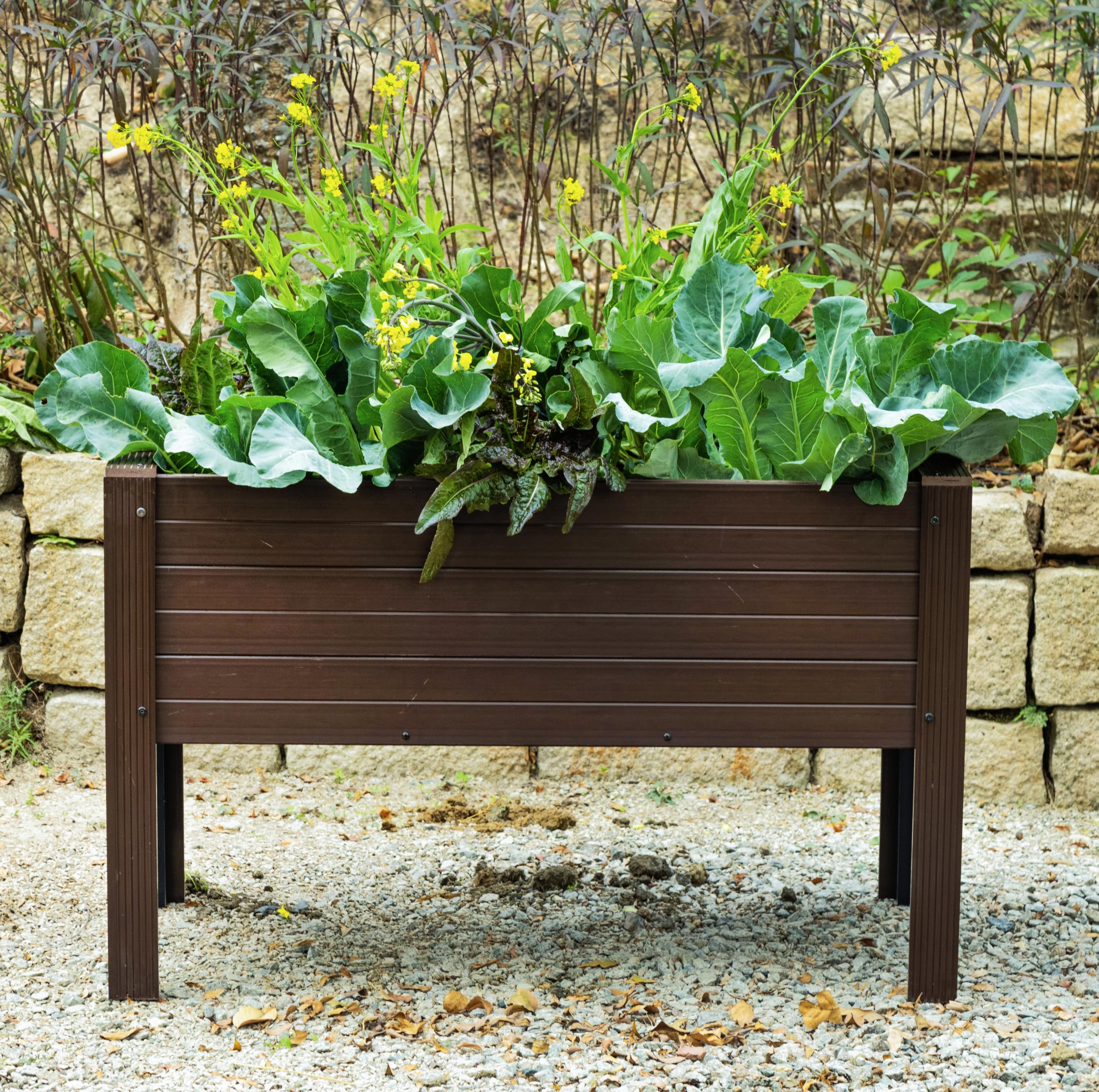 New Age Garden ECOFLEX Elevated Planter Box, 48-Inch, Non-Toxic, Walnut Finish, Easy Assembly, 13.5
