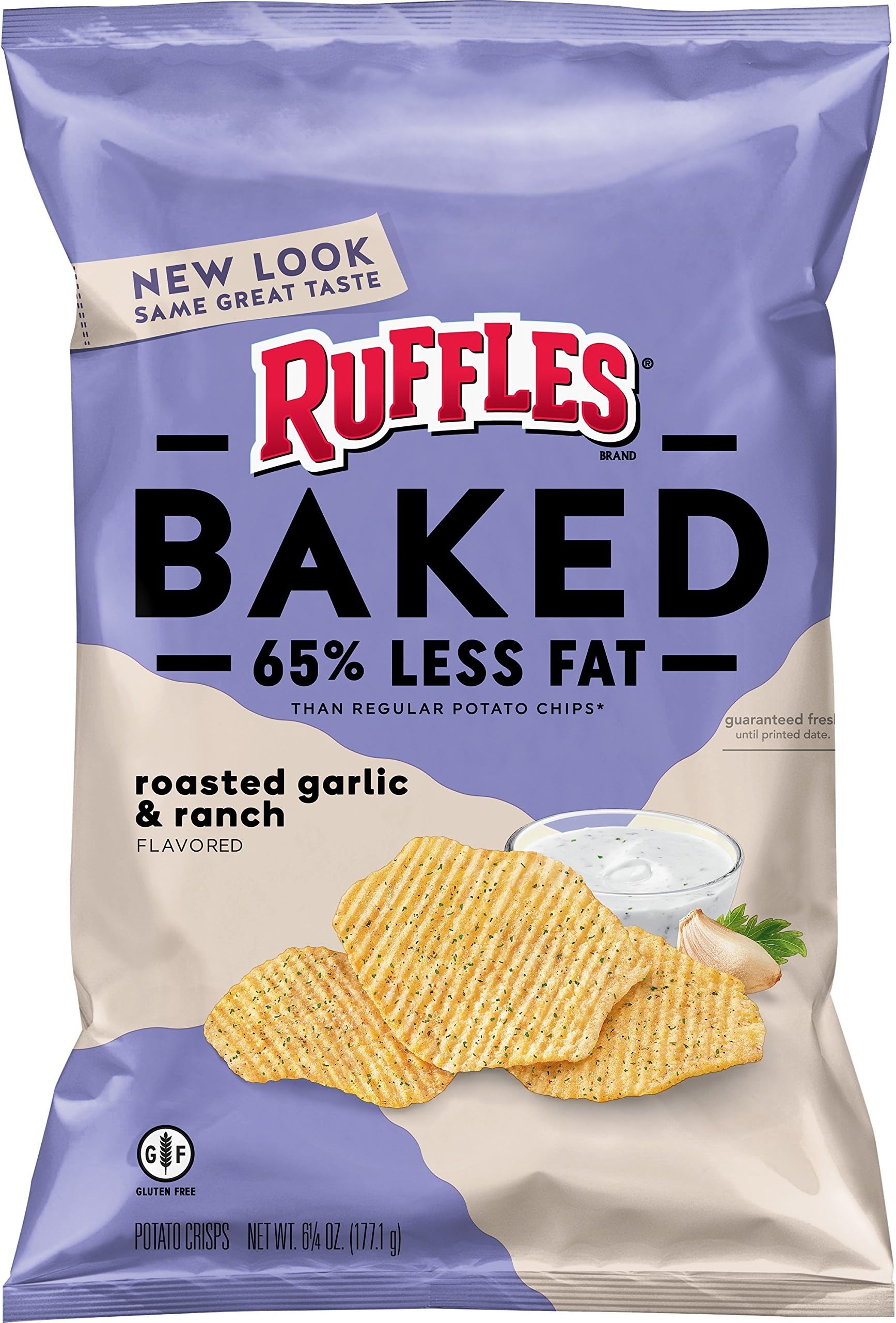 Baked Ruffles Oven Baked Ridged Potato Crisps, Roasted Garlic Ranch, 6.25 Ounce