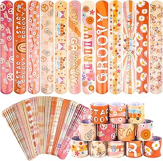Kolewo4ever 144 Pieces Groovy Slap Bracelets Hippie Wristbands Two Groovy Party Decorations Boho Retro Slap Wristbands for Birthday Party Favors Classroom Prize Gifts