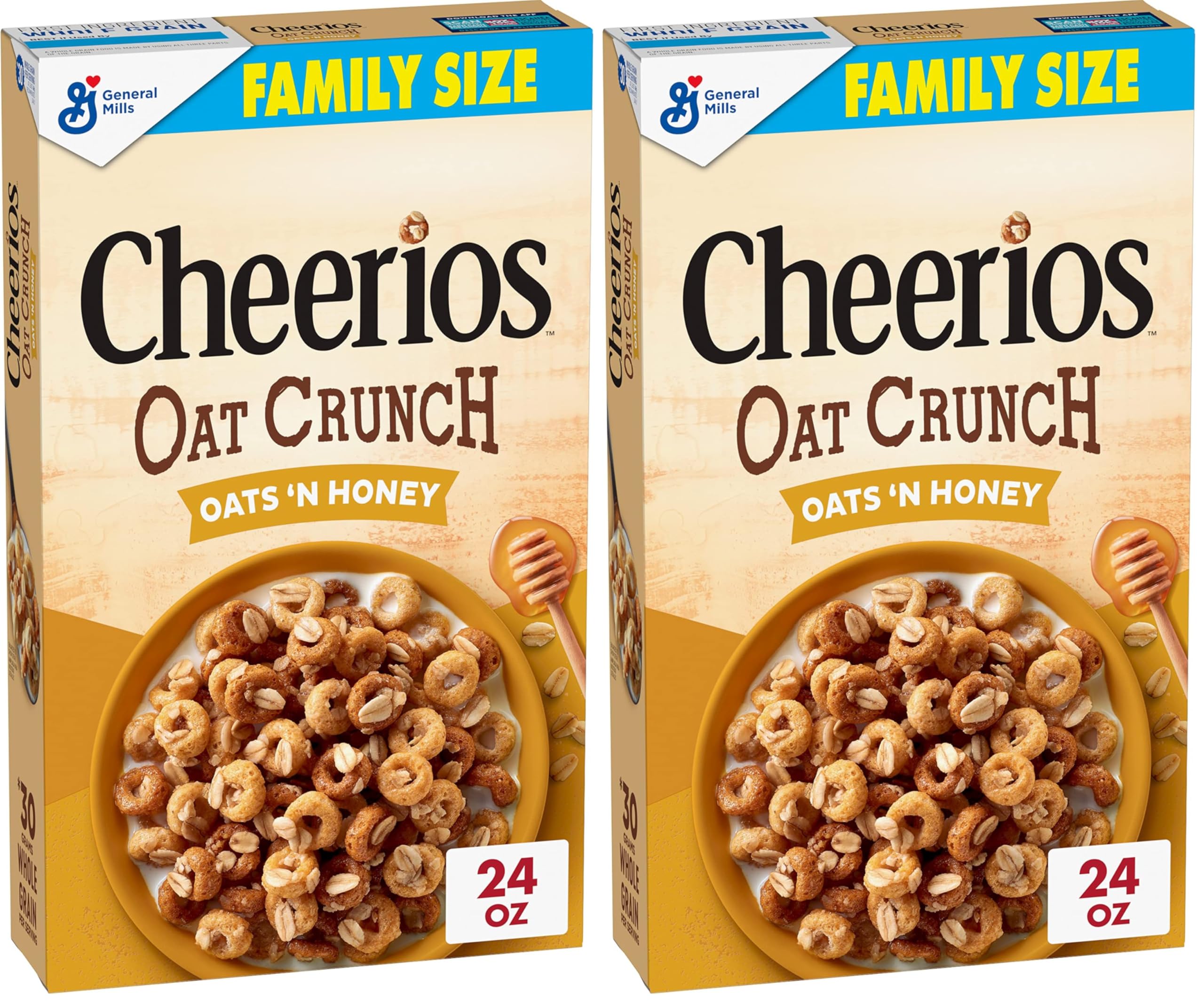 CheeriosOat Crunch Oats & Honey Oat Breakfast Cereal, Family Size, 24 oz (Pack of 2)