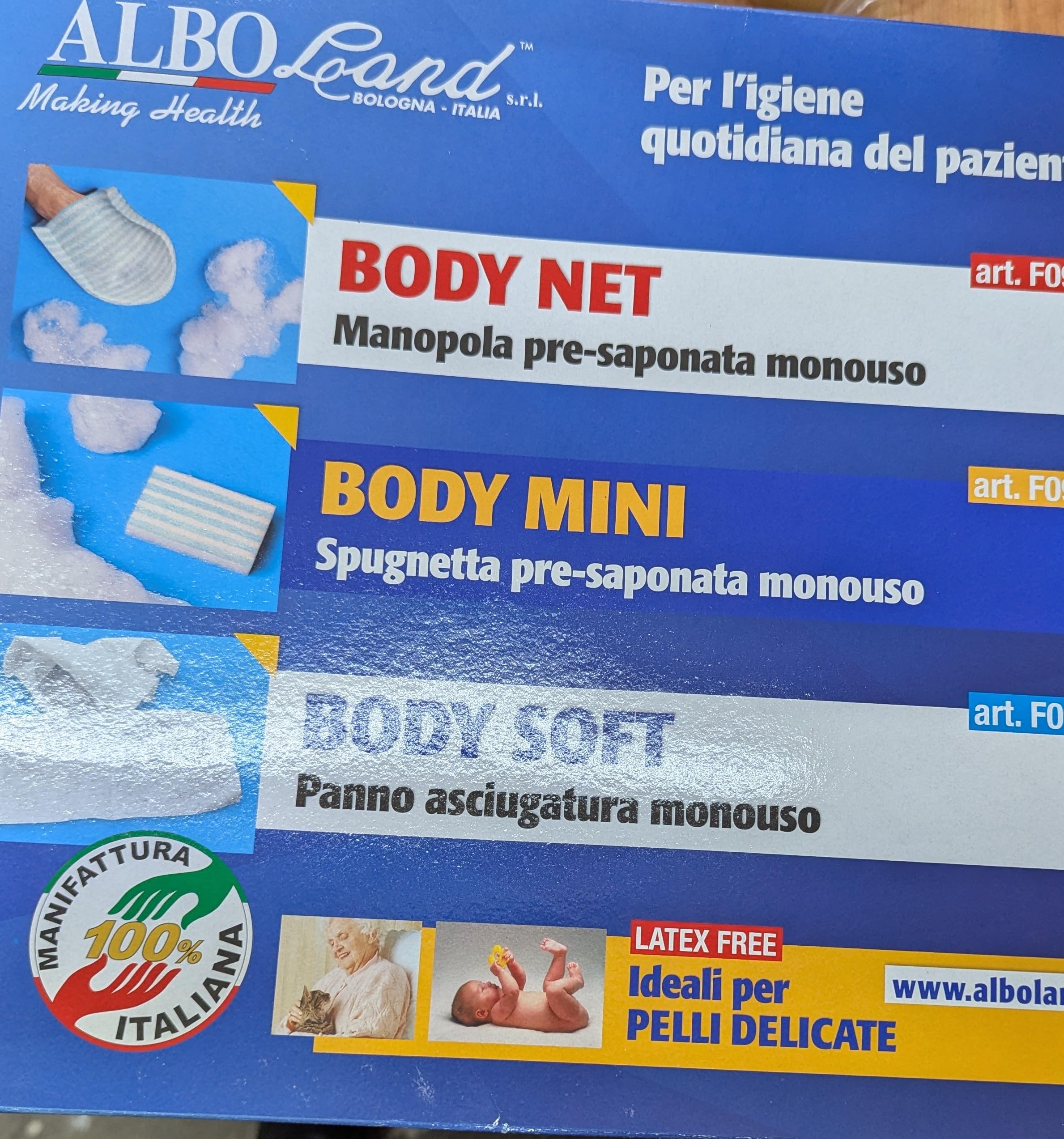 40 poignées présavonnées jetables pour hygiène personnelle trempées avec détergent PH 5.5 Body Net Alboland F0950