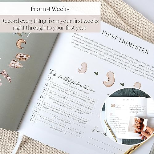 Miniatura 4 de Acuarela - El diario completo de embarazo y libro de recuerdos para bebés - Álbum de recuerdos semanal de 196 páginas con listas de verificación de
