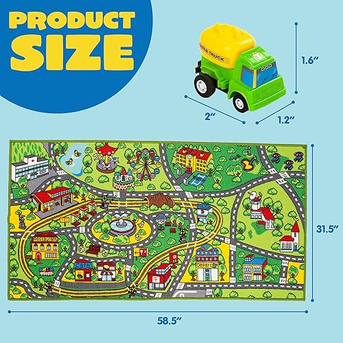 Miniatura 6 de JOYIN Alfombra de Juego con 12 Coches de Vehículos de Retroceso para Niños de 3+ Años, Alfombra Jumbo para Sala de Juegos, Juego de Simulación