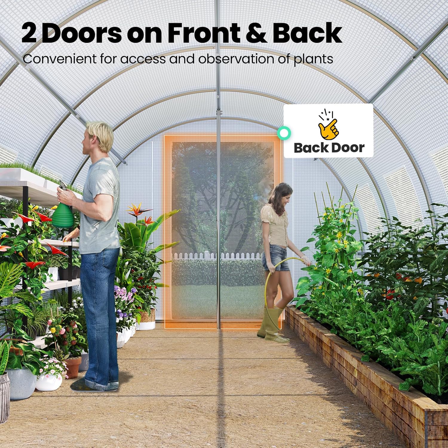 KING BIRD Premium 25x10x6.6FT Greenhouse for Outdoors, Large Walk-in Upgraded Galvanized Metal Frame, Mesh Door Screen Window Improved Zipper Tunnel Hoop for Garden Plant Winter, 2 Stiffeners, White White 25'x10'x6.6'