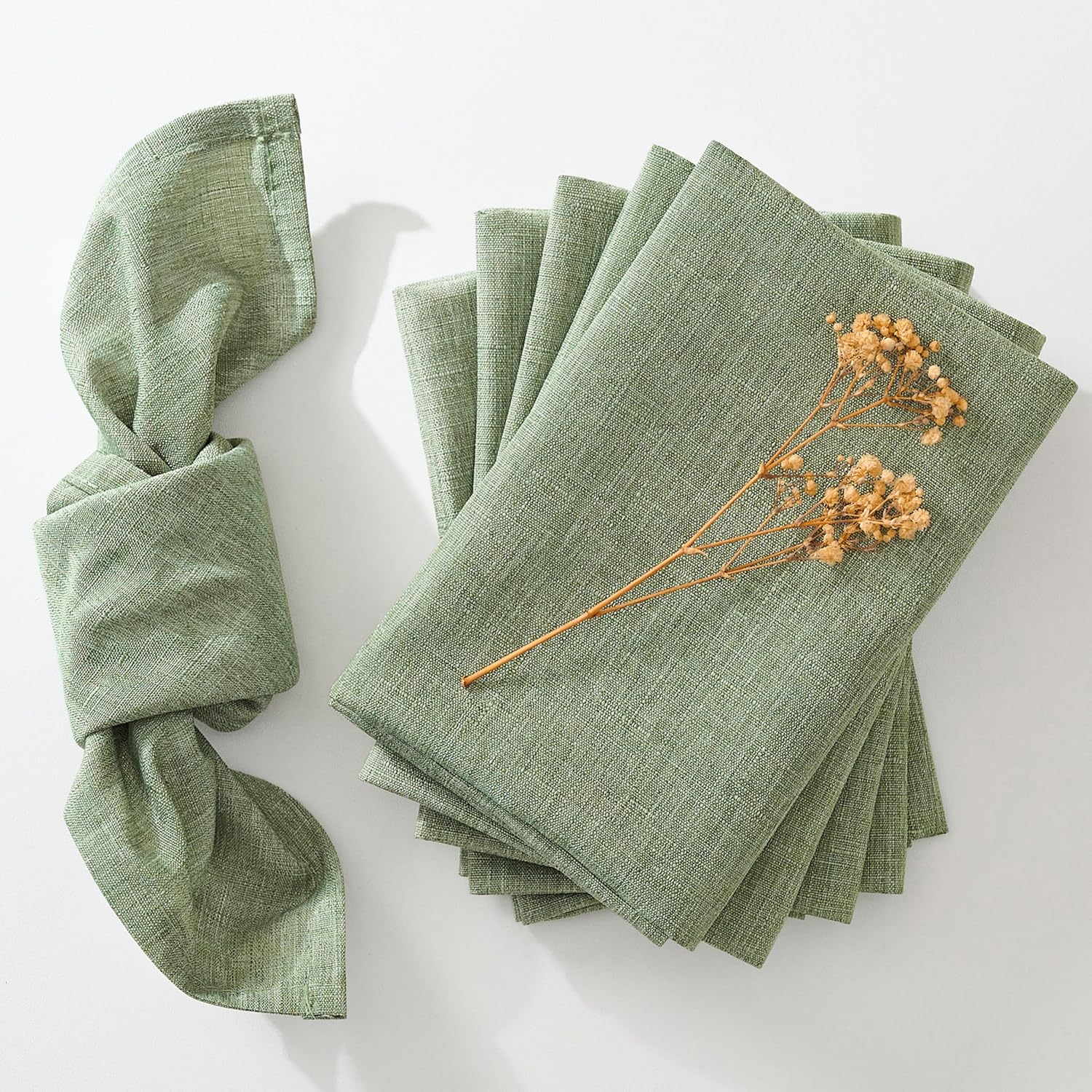 Honest review of Decorelia Faux Linen Napkins, Valentine's Day Easter Spring Bulk Washable Reusable Cloth Napkin for Wedding Party Bridal Baby Shower Birthday Table Decorations (Sage Green, Set of 6, 18"x18")