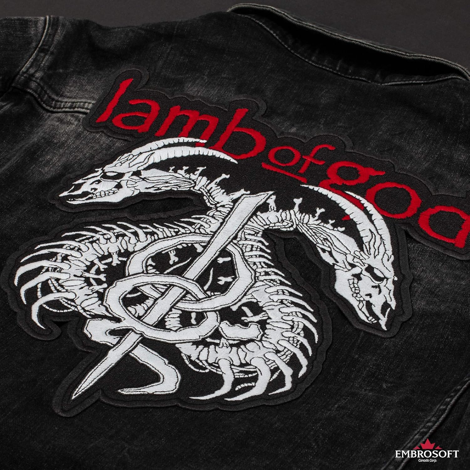 Lamb of God Large Patch - White Dragon Skulls - Log Rock Band Embroidered Logo Iron On - Size: 11.6 x 12.2 inches