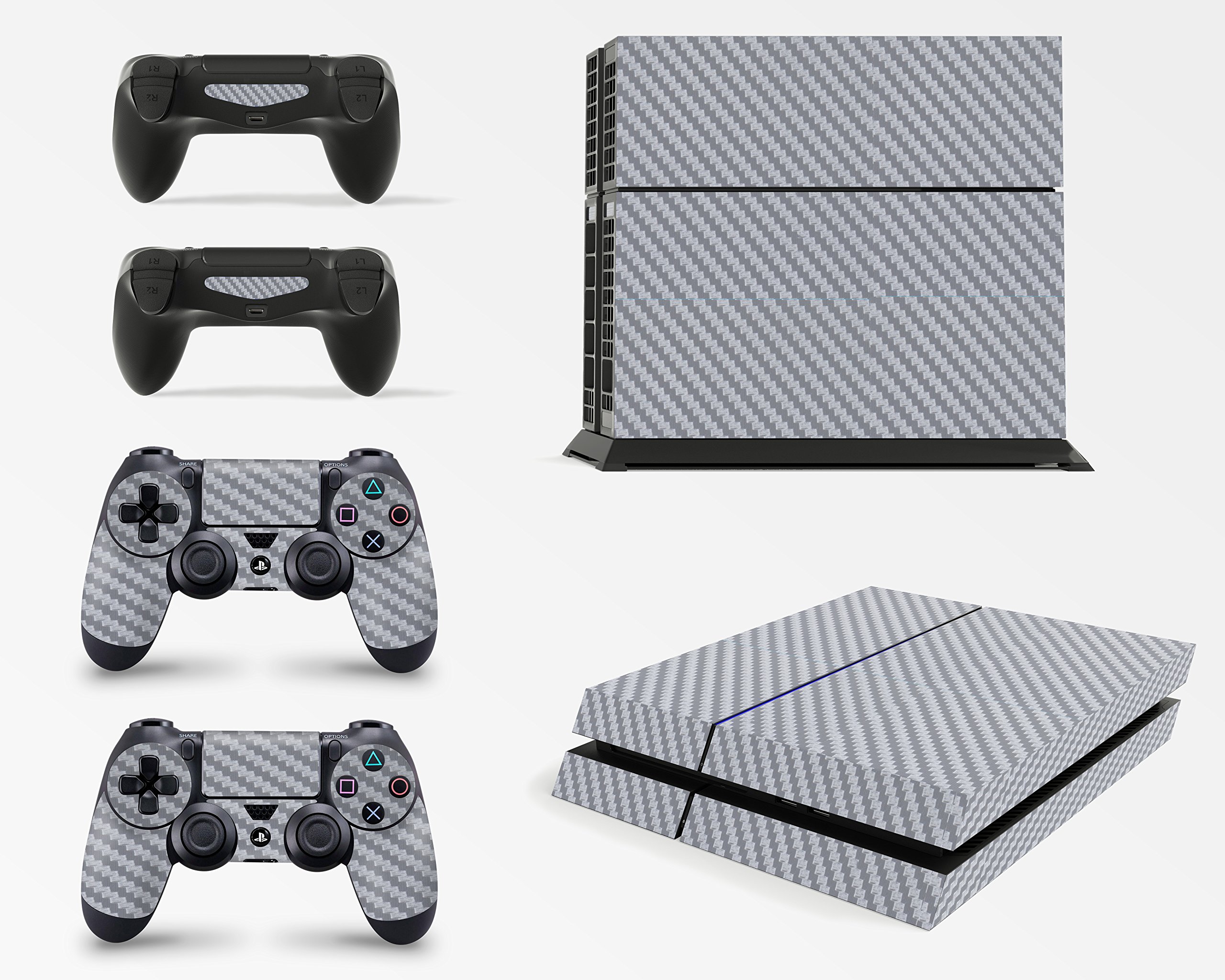 PS4 Console Carbon Silver Colour Skin Decal Vinal Sticker + 2 Controller Skins Set