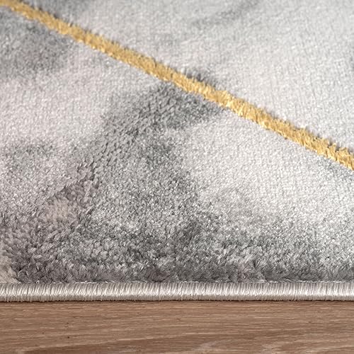 Miniatura 4 de Alfombra de sala de estar, diseño de mármol con borde 3D de oro gris, resistente, tamaño 6 pies 7 pulgadas x 9 pies 6 pulgadas