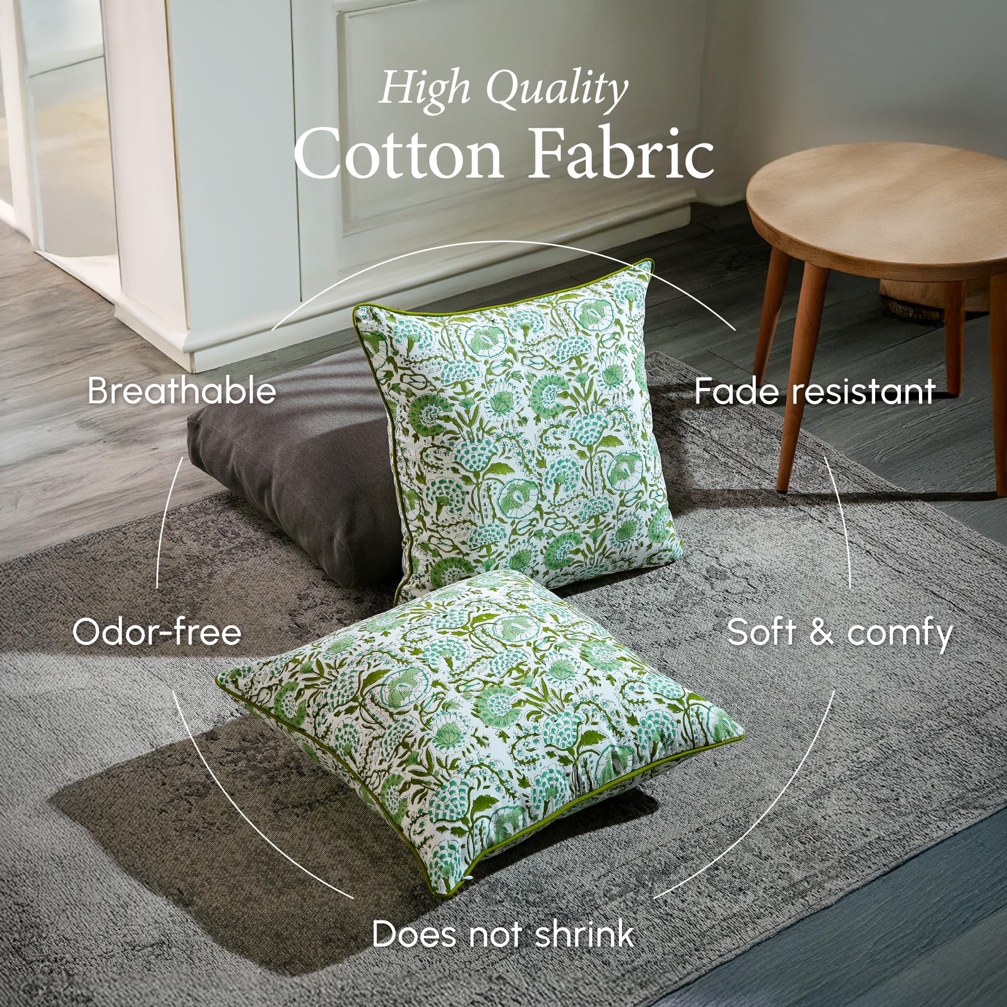 CPC, federe per cuscini da divano, 51 x 51 cm, decorative per soggiorno, 100% cotone, stile boho o graziosi cuscini da esterno, federe per cuscini con fiori o copriletti preppy, verde agata